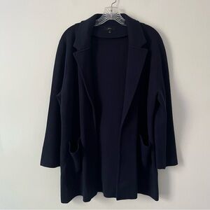 J Crew Sophie Open Front Sweater Blazer Merino Wool Blend Navy Blue Large